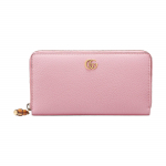 Gucci GG Marmont Rožinės spalvos grūdėtos odos ilgas piniginė su užtrauktuku ir bambuko traukikliu moterims, prabangi, kasdieniam naudojimui Box(Basic Set+Box)