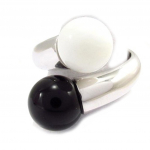 Bague Argent Toi & Moi 'Binome' Noir Blanc