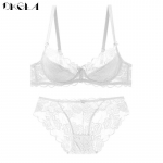 DKGEA nėrinių liemenėlių rinkinys permatomas apatinis trikotažas Sexy Women Brassiere Plus Size 95D balta