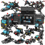 750 vnt. 8 viename SWAT miesto policijos vadovybės sunkvežimiai Statybiniai blokai Policininkas Robotas Automobilis Sraigtasparnis Modelis Plytos Žaislai vaikams Dovanos