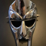 MF DOOM kaukė Pa&scaron;ėlusi piktadarys Plieno veido &scaron;arvai Viduramžių rankų kaltinė kaukė Duoklė MF Doom