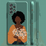 Skystas dėklas Samsung Galaxy A73 A71 A72 A12 A21s A23 A31 A32 A51 A52 A52s A53 A02s Graži afrikietė Ramunės gėlė Drugelis Samsung A23 4G(5G)