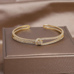14K real gold plating exquisite AAA luxury full zircon knot bracelet elegant women's wedding party opening adjustable auksas