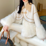 Dirbtinio lapės kailio patchwork PU odinė striukė moterims rudenį ir žiemą, naujas kailio ir kailio stilius, įveikiantis sustorėjusio vidinio pamu&scaron;alo tendenciją