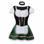 Moteri&scaron;kas &bdquo;Oktoberfest&ldquo; kostiumas Vokietijos Bavarijos &bdquo;Dirndl&ldquo; alaus tarnaitė puo&scaron;ni suknelė S-4XL 3XL tamsiai žalia spalva