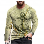 Vintage Anchor Print Vyri&scaron;ki mar&scaron;kinėliai ilgomis rankovėmis Pavasario medvilnės Crew Neck Vyri&scaron;ki vir&scaron;ūnės Oversized mar&scaron;kinėliai Vyri&scaron;ki drabužiai ES dydis 5XL L