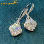 SACEGEMS GRA sertifikuoti D spalvos 6 ct moissanito 925 sterlingų sidabru, padengti 18 k balto aukso la&scaron;ais auskarai moterims, puikūs papuo&scaron;alai balta