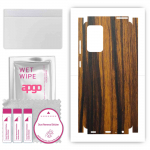Apgo apsauginis odos lipdukas nugarai ir &scaron;onams, suderinamas su Samsung Galaxy A72 5G, pilna apvyniojama plėvelė, folija, vinilas &ndash; &bdquo;Tigerwood&ldquo; ra&scaron;tas