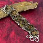 Amonito i&scaron;kastiniai brangakmenių papuo&scaron;alai, 925 sterlingų sidabro papuo&scaron;alai, rankų darbo apyrankė su reguliuojama grandine Dailūs i&scaron;kastiniai papuo&scaron;alai jai 8 Inches With Adjustable