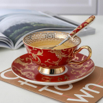 &bdquo;Europe Bone China&ldquo; kavos puodelis, kavinės arbatos reikmenys, &scaron;auk&scaron;tų rinkinys, prabangus keraminis puodelis, auk&scaron;čiausios kokybės porcelianinis arbatos puodelis, vakarėlių indai raudona