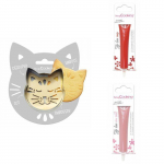 Kit pour biscuit en relief Chat + 2 Stylos au chocolat rouge et rose pastel pilka
