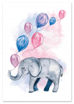 Plakat słoń słonik z balonami 21x29,7 cm A4