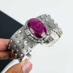 Ka&scaron;myro rubino brangakmenio rankų darbo 925 svarų sterlingų sidabro apyrankė, Ka&scaron;myro rubino apyrankė, žmonai, unisex apyrankė, dovanos gimtadieniui 6" raudona