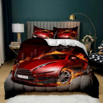 Degančio raudono liepsnos lenktyninio automobilio patalynės komplektas, berniukui ir mergaitei sportinio automobilio užvalkalas ant antklodės, pagalvės užvalkalas, dovana, namų miegamojo antklodės komplektas, didelis King dydis 260 70x133cm