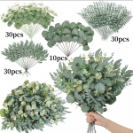 100 vnt. Dirbtinių eukalipto lapų stiebų Eukalipto &scaron;akų Dirbtiniai augalai namų vestuvių dekoravimui 100pcs