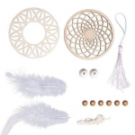 Kit DIY Capteur de r&ecirc;ves - Rayher - 26 cm x 7 cm - 2 disques en bois - 6 perles naturelles - Plumes blanches smėlis