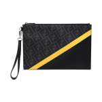 Fendi monogramos logotipas FF ra&scaron;tas spalvotas blokas dryžuota dengta rie&scaron;inė drobės ir odos delninė vyri&scaron;ka delninė juoda pilka geltona 7N0110-A9XS-F0R2A Basic Set (Bag+Dust Bag)