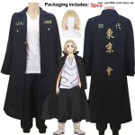 Anime Tokyo Avengers Ryuguji Kente Cosplay Kostiumai Manjiro &Scaron;varkas Paltas Vir&scaron;us Kelnės Juoda Komandos Uniforma Uniforminis Kostiumas Suaugusiųjų Helovino Apranga S