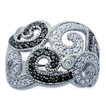 Bague Argent 'Arabesques' Noir Blanc (rhodi&eacute;) - 12 mm