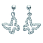 Les Tr&eacute;sors De Lily [I9092] - Boucles Argent 'Papillons' blanc argent&eacute; (rhodi&eacute;) - 15x10 mm
