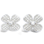 Les Tr&eacute;sors De Lily [L4659] - Boucles Argent 'Tr&egrave;fle' blanc argent&eacute; (rhodi&eacute;) - 12 mm