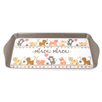 Les Tr&eacute;sors De Lily [A1094] - Plateau &agrave; cake m&eacute;lamine 'Chats' taupe ros&eacute; (Miaou miaou) - 30. 5x15 cm pilka