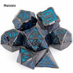 7 vnt. Mėlyni Sidabriniai Dvigubi Kalavijai Metaliniai Kauliukai Solidus Poliedrinių Kauliukų Rinkinys Tinka Vaidmenų RPG  Pathfinder Stalo Žaidimui mėlyna