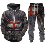 Retro Knight Templar Armor 3D spausdinti vyri&scaron;ki gobtuvai / kelnės / kostiumas Harajuku Jesus God Tracksuit sportinė apranga, kietas 2 dalių drabužių rinkinys M