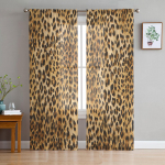 Laukinių gyvūnų leopardo &scaron;ifono permatomos užuolaidos, skirtos svetainei miegamojo namų dekoravimui langų galios tiulio užuolaidos W135 x H245cm x2