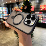 Prabangus matinis telefono dėklas, skirtas iPhone 15 Pro Max 14 13 12 11, skirtas Magsafe smūgiams atsparus metalinis nematomas magnetinis laikiklis galinis dangtelis su objektyvo plėvele iPhone 15 Pro Max juoda