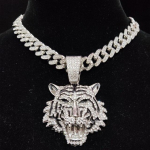 Vyrų Moterų hiphopo tigro pakabukas karoliai su 13 mm Majamio kubieti&scaron;ka grandine &bdquo;Iced Out Bling&ldquo; hiphopo karoliai Madingi žavūs papuo&scaron;alai