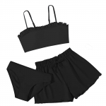 Children's Solid-color Ruffled Two-piece Swimsuit Girls Three-piece Swimsuit Set 130 armijos žalia spalva
