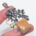 Natural Ghost Eye Jasper, Citrine 925 Sterling Silver Jewelry Pendant 2.80 n3l83