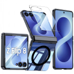 Galaxy Z Flip 8 sulankstomo telefono dėklas su vyrių apsauga, integruotu ekrano apsauginiu stiklu ir kameros apsauga -auksinis juoda