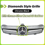 Chromuota Juodų Deimantų Stiliaus Bamperio Grotelė Su Sidabro Kra&scaron;teliu Emblema Mercedes Benz CLS W219 2005-2008 CLS350 CLS63 AMG c6 black