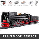 MOLD KING 12003 Traukinių statybos rinkiniai Techniniai RC Elektriniai Geležinkelio bėgiai QJ Garvežys Traukinys Vaikams Plytos Žaislai Kalėdų Dovanos Train