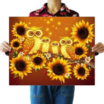 FASEN įrėminta drobė papuo&scaron;alai kryžminio dygsnio &bdquo;pasidaryk pats&ldquo; rinkinys 40 x 50 cm, FAN37. Brangi pelėda, 1 rinkinys Korėjos populiarūs žaislai yellow