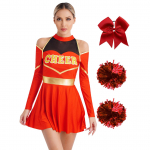 &bdquo;Cheer Leader&ldquo; kostiumas. Moteri&scaron;ka &bdquo;Cerleader&ldquo; uniforma mokyklinė suknelė su pomponais galvos juosta Helovino karnavalinės puo&scaron;nios suknelės kostiumas S raudona