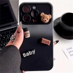Mielas animacinis 3D me&scaron;kiukas, kavos ir pieno &scaron;okoladinis gradiento dėklas, skirtas iPhone 11 15 Pro Max 15 14 13 12 Pro Max mink&scaron;tas silikoninis dangtelis iPhone 15 Pro Max juoda