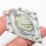 Natural Prehnite, White Topaz Gemstone 925 Sterling Silver Pendant 2.88 v7b08