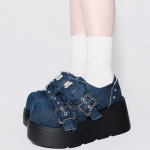 Punk Metalinė Grandinė Stori Platforminiai Ankle Boots Moterims Žiemos Y2K Storas Padadas Džinsiniai Moteri&scaron;ki Juodi Gotikiniai Lolita Batai 35
