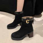 Auk&scaron;takulniai Ankle Moteri&scaron;ki Batai Suede Batai Žiemos Trendas 2025 Visi&scaron;kai Nauji Chelsea Platforminiai Madingi Batai Lauko Žygiams Botas Mujer 40 juoda