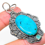 Tibetan Turquoise, Chalcedony 925 Sterling Silver Pendant 2.68 q8r29