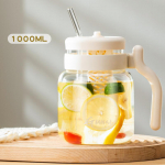1000ML Stiklinės su dangteliu ir &scaron;iaudeliu Namų virtuvės skaidrus gėrimų indas su &scaron;iaudeliu Kavos puodelis su rankena Vandens butelis