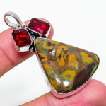 Bamboo Jasper, Garnet 925 Sterling Silver Jewelry Pendant 2.21 j2c71