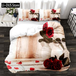 Rožinė paklodė su užvalkalu Microfiber Rožė Romanti&scaron;kos gėlės Poros antklodės užvalkalas Valentino dienos dovana Gėlių tema Karali&scaron;kas antklodės užvalkalas EU Single(135*200cm)3pcs