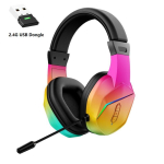 2.4G Bluetooth &scaron;viečianės žaidimų ausinės su USB belaidžiu siųstuvu - Mažos delsos e. sporto garsas.