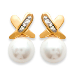 Les Tr&eacute;sors De Lily [C6349] - Boucles Plaqu&eacute; Or 'Catherine' Blanc Dor&eacute; - 10x6 mm balta