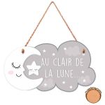 Les Tr&eacute;sors De Lily [A0710] - Plaque bois 'Au clair de la Lune' gris blanc (nuage- &eacute;toile- lune) - 19. 5x11. 5 cm pilka