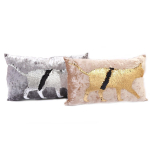 Les Tr&eacute;sors De Lily [A1422] - Coussin velours sequins 'Chats' beige dor&eacute; - 50x30 cm